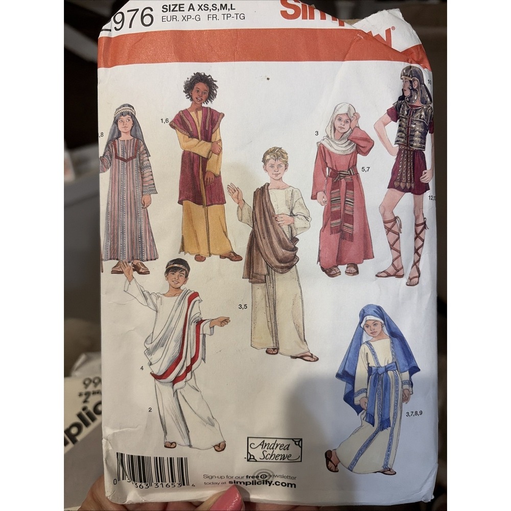 Simplicity 2976 Boys Girls Costume Sewing Pattern XS-L Historical Biblical Cut